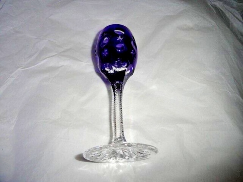 Faberge Na Zdorvye Cobalt Blue cut to clear crystal CORDIAL LIQUEUR glass Mint - Picture 2 of 11