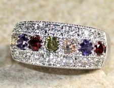 SILVER Elegant Amethyst, Peridot, Garnet  White Topaz Ring WR15212