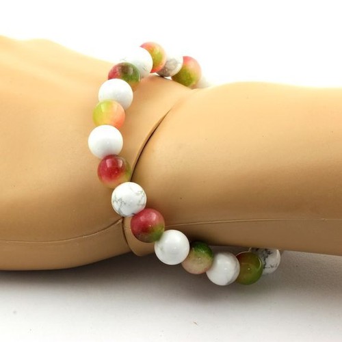 Armband Perlen Turmalin melon Wasser + Howlith 8 Mm. Made IN Frankreich - Bild 2 von 7