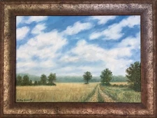 RIPENING OATS - original framed oil landscape painting by K. McDermott