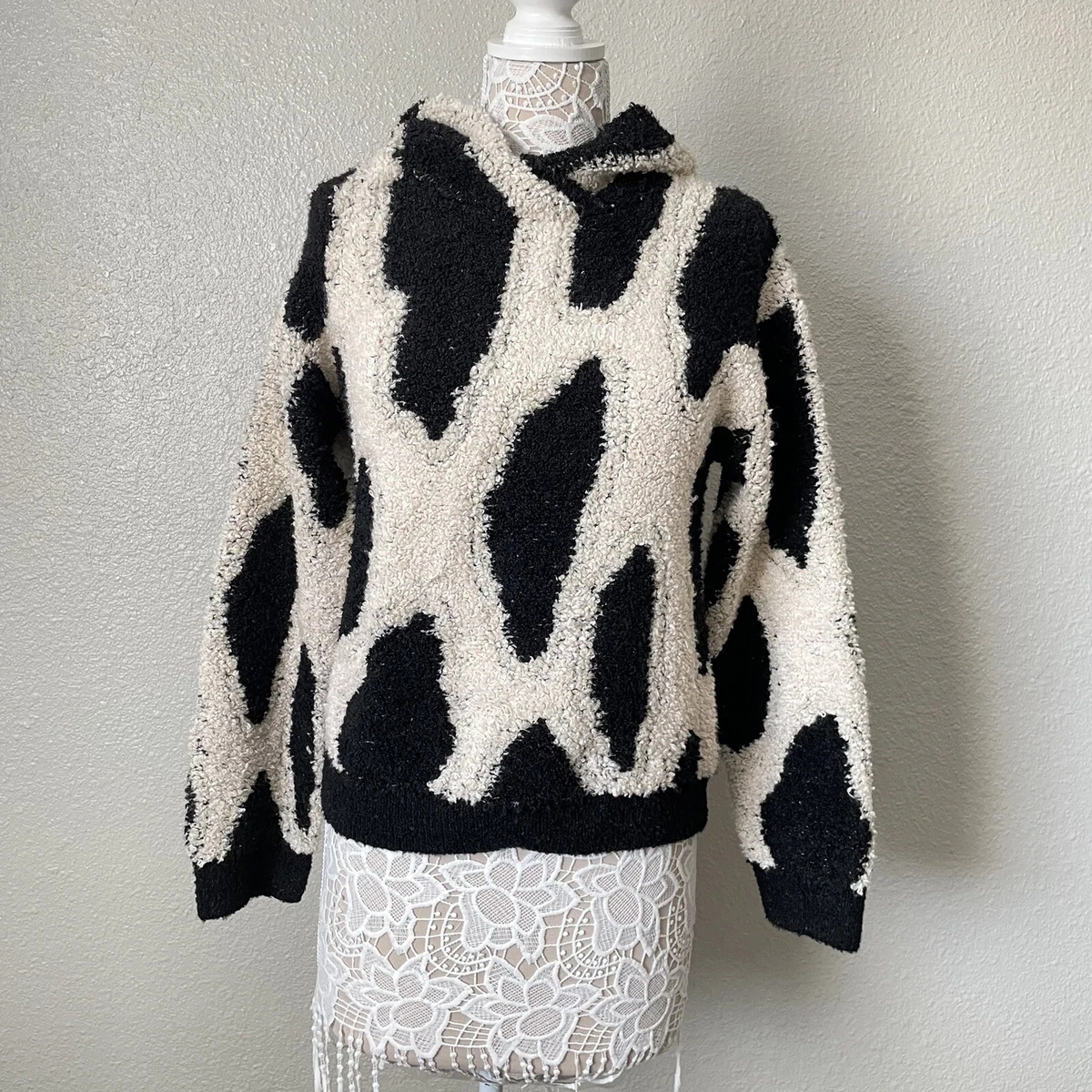 Sandy Liang Target Sz Small Animal Print Sherpa Hoodie Sweater Long Sleeves