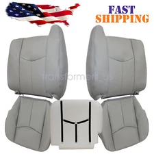 Front Leather Seat Cover & Foam For 2003-2007 Chevy Silverado GMC Sierra Gray 5X