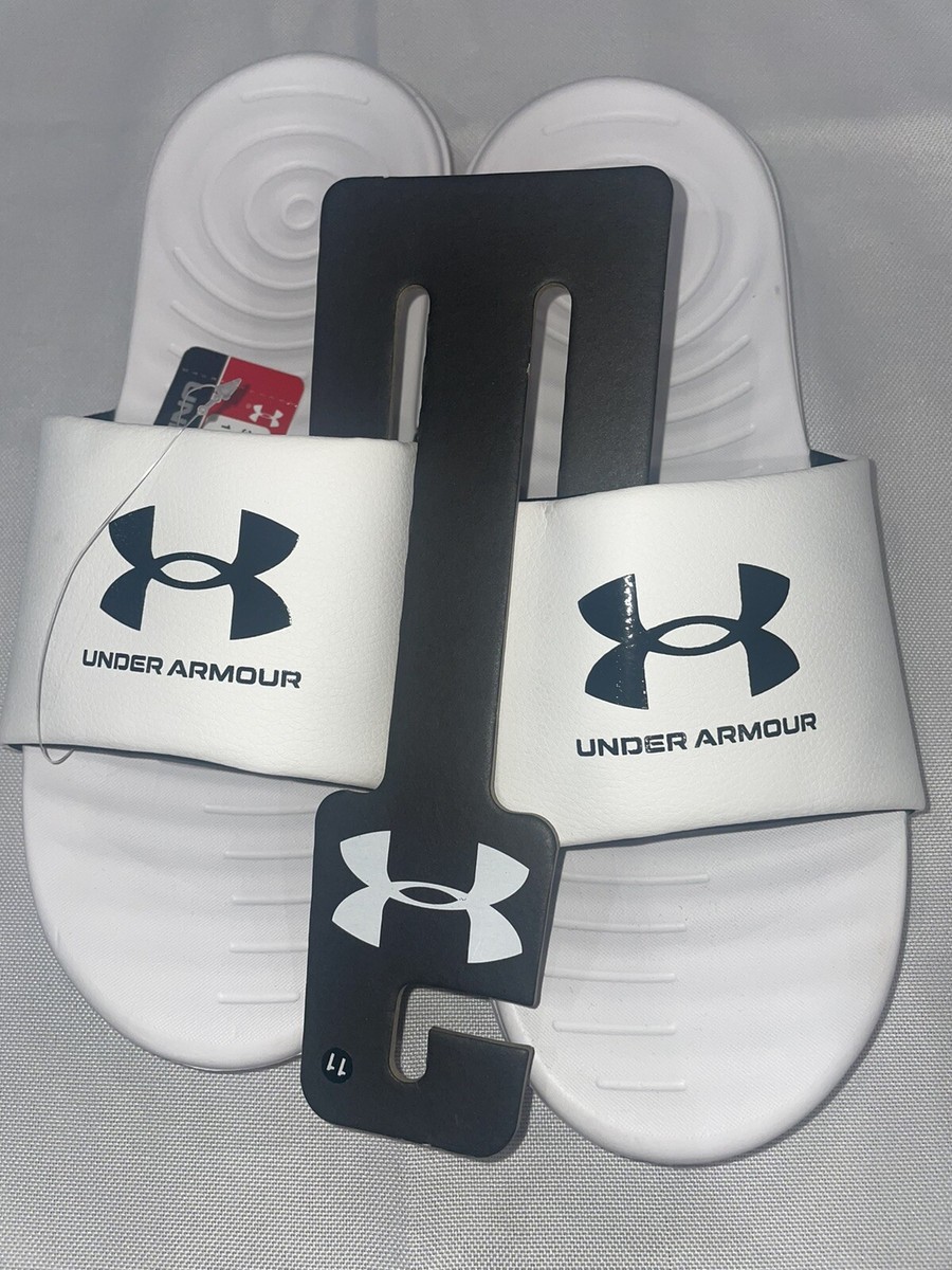 Under Armour White Slide Sandals with Light Gray Logo s-l400.jpg main image 3
