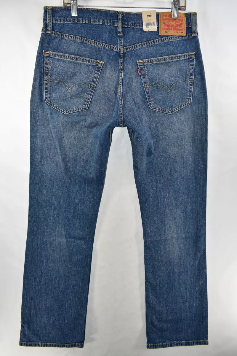 New Levi s 527 Slim Bootcut Boot Cut Stretch Blue Jeans Mens Size