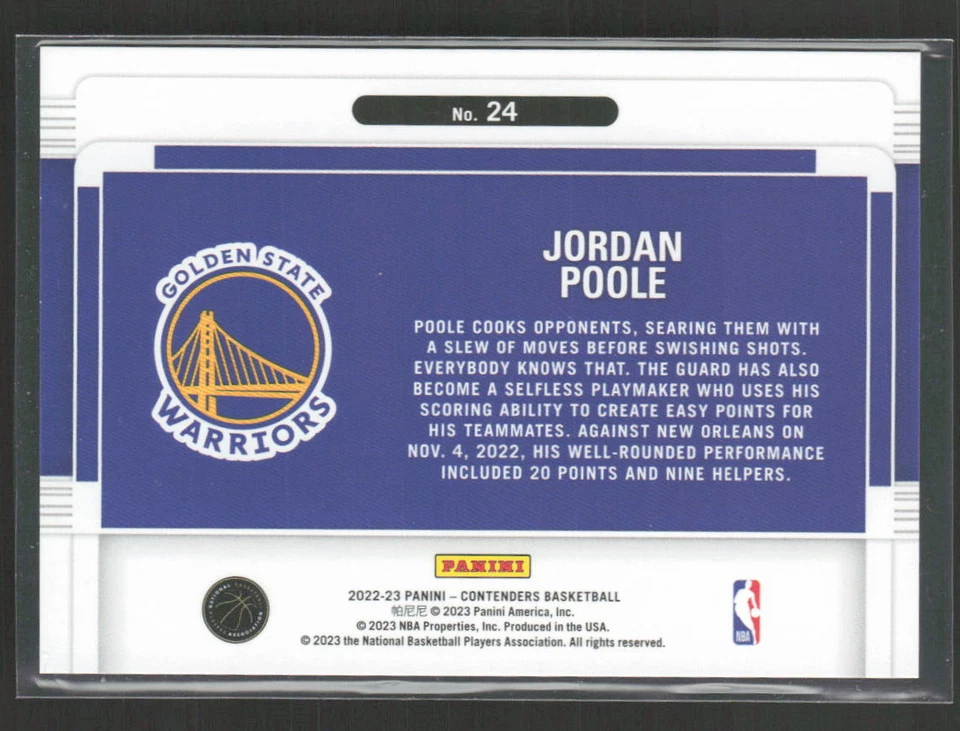2022-23 Panini Contenders #24 Jordan Poole Suite Shots Golden State Warriors (Q) - Image 2 of 2