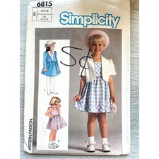 Simplicity Sewing Pattern 6815 Girl's Dress Unlined Jacket Sizes 3-5 UNCUT
