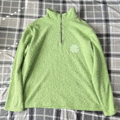 Eric Emanuel Green Terry Pullover Sweatshirt XL 1/4 Zip Logo Mock 
