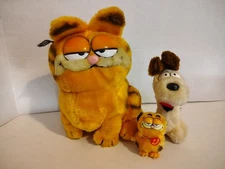 Garfield & Odie Dakin Plush Lot with Kat's Meow Wind Up Hopper Toy Vintage 80's