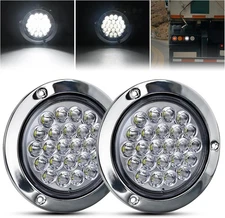 GOOACC 4Inch Round Tail Light 2PCS White 24LED w/Stainless Steel Chrome Bezel