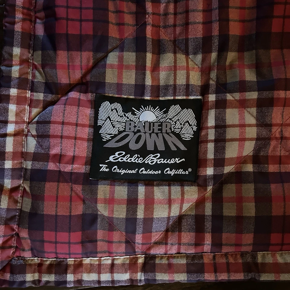 Manta de plumón de ganso Eddie Bauer 48x69 roja a cuadros polar camping al aire libre Foto 3 de 4