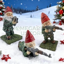 3PCS Garden Gnomes with Gun, Gnome Soldiers Military Army Garden Gnome Statue