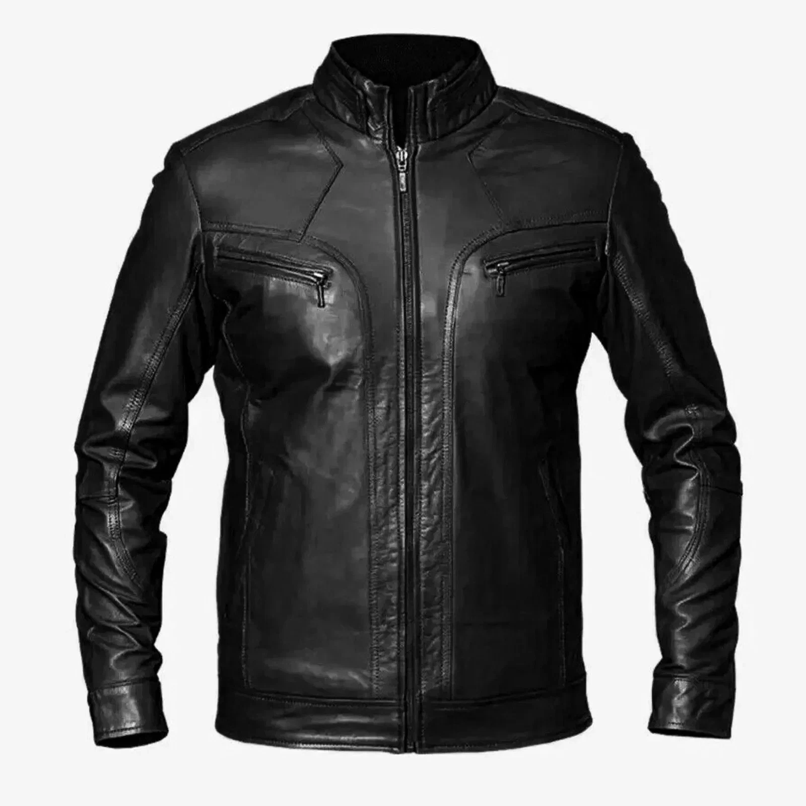 Men’s Classic Sheepskin Leather Bomber Jacket Vintage Pilot Café Racer Style
