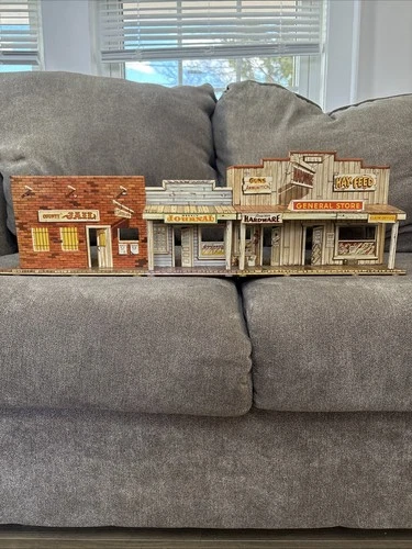 Vtg 1950s  MARX metal tin litho western city town model toy Roy Rogers RARE ONE