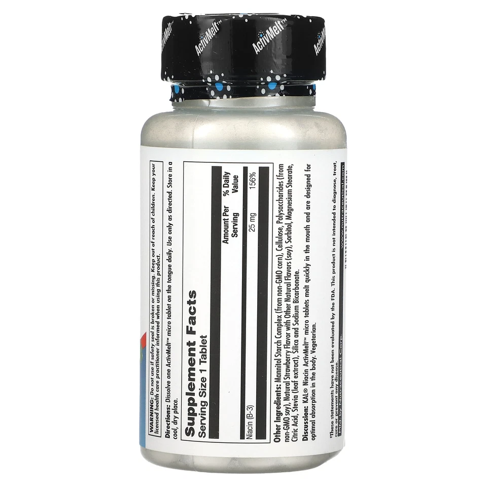 KAL Niacina Fresa 25 mg 200 Micro Comprimidos Vegetariano Foto 2 de 3