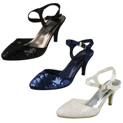 Damen SPOT ON Mittelhoch Pailletten Abend Sandalen