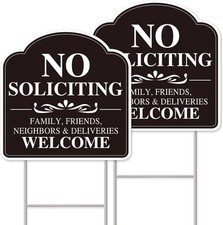 No Soliciting Sign, 2-Pack 12"X12" Double-Sided Metal Yard Signs