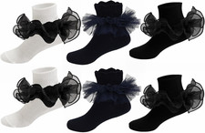 Ruffle Socks for Girls Fluffy Lace Ruffled Dress Socks Toddler Pageant Socks for