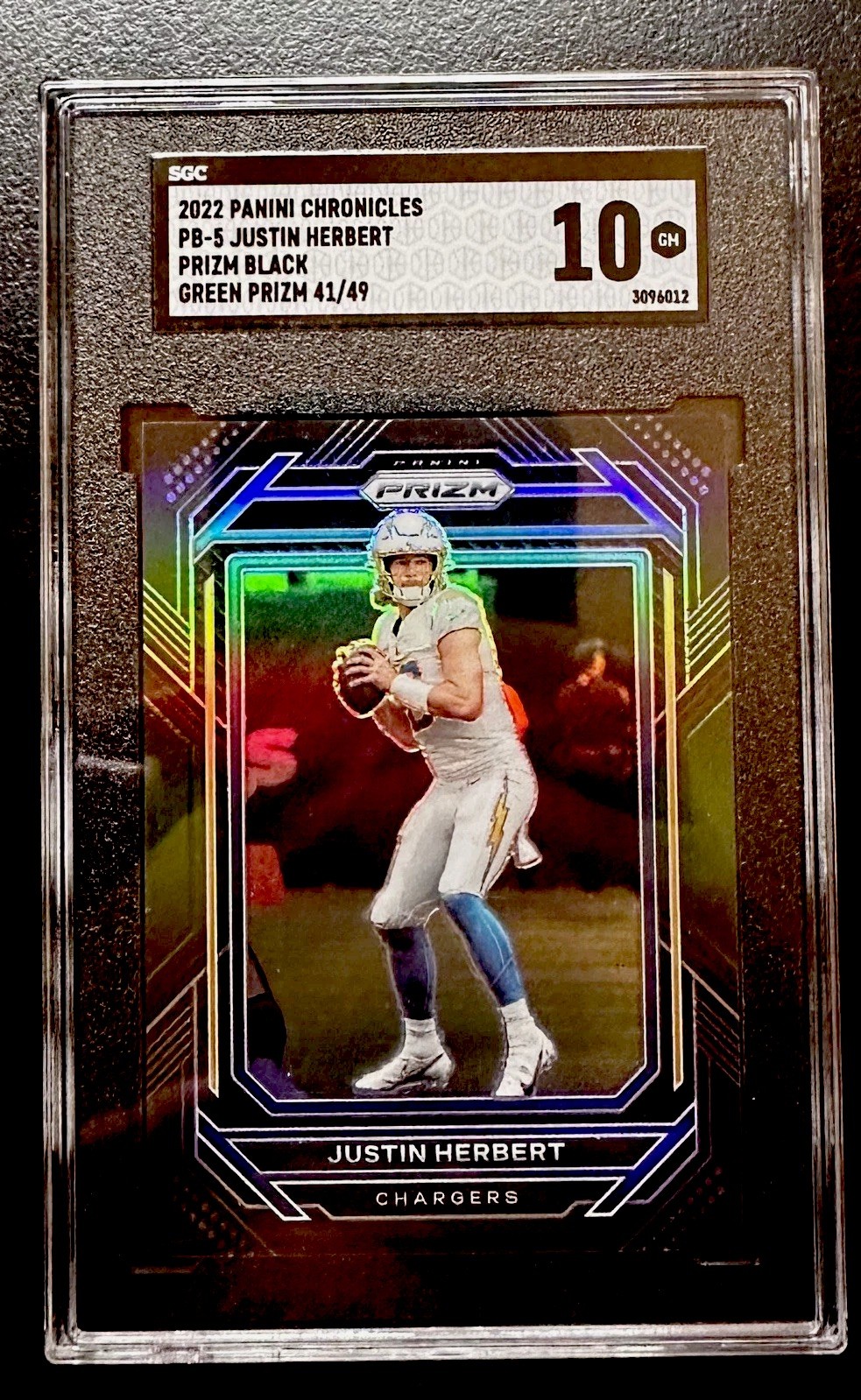 Justin Herbert /49 - 2022 Panini Chronicles Prizm Black Green Parallel - SGC 10