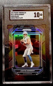 Justin Herbert /49 - 2022 Panini Chronicles Prizm Black Green Parallel - SGC 10