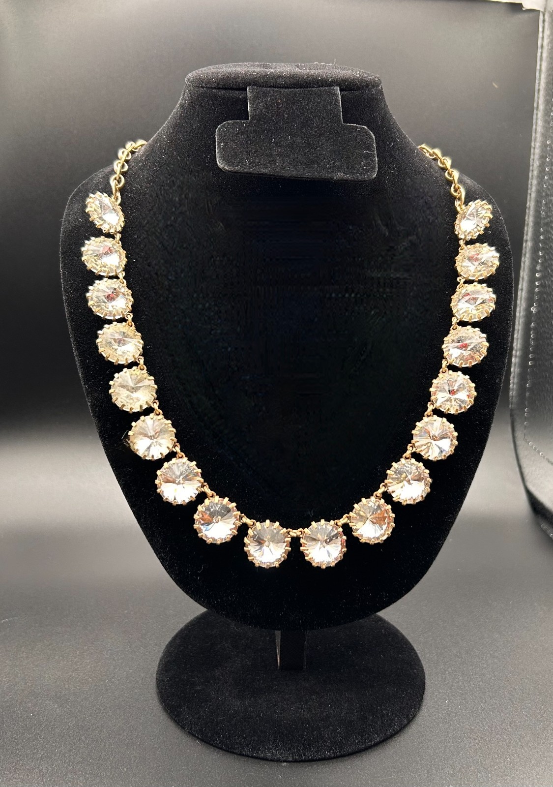 J.Crew Gold Tone Rhinestone Statement Necklace Clear Rivoli Crystal Bib Wedding