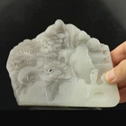 Natural hetian jade hand-carved statue landscape feng shui home decor figure #3
