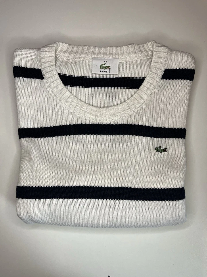 Men’s Vintage Lacoste Crew Neck Jumper Size 44 White & Black Medium Cotton Knit - image 2 of 4