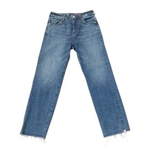 Anthropologie Pilcro Jeans The Vintage Straight Leg Boho Raw Hem Blue Size 28