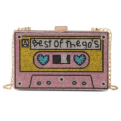 Women Radio Shape Crossbody Bag Rhinestone Pink Purse Evening Clutch Purses(9...