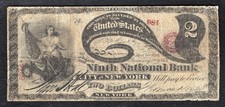 1865 $2 “LAZY DEUCE” NINTH NB OF THE CITY OF NEW YORK, NY “CONTEMPORARY FAUX”