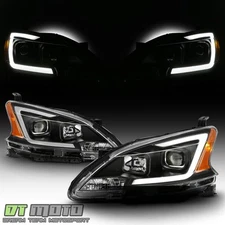 For 2013-2015 Sentra Black LED Neon Light Tube Projector Headlamps Headlights