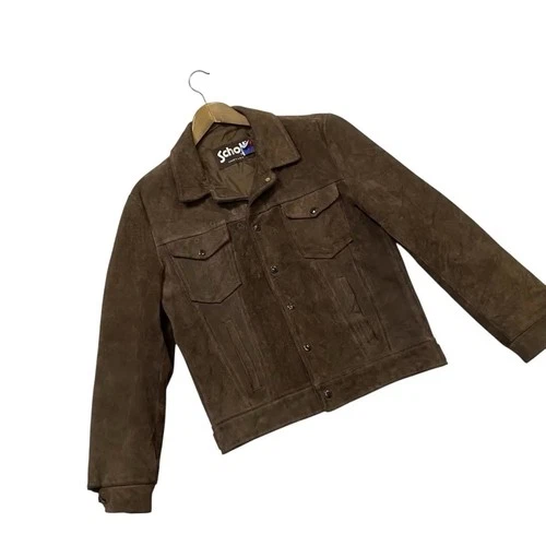 Schott NYC Vintage Brown Suede Trucker Jacket Made in USA 38 image 2