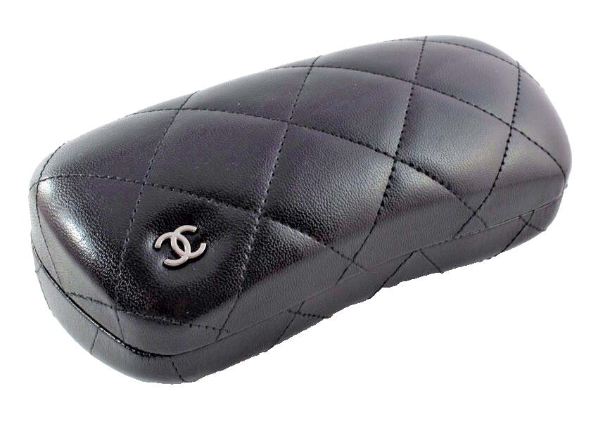 CHANEL Black Quilted Leather Logo Sunglasses Case with Hard Protection