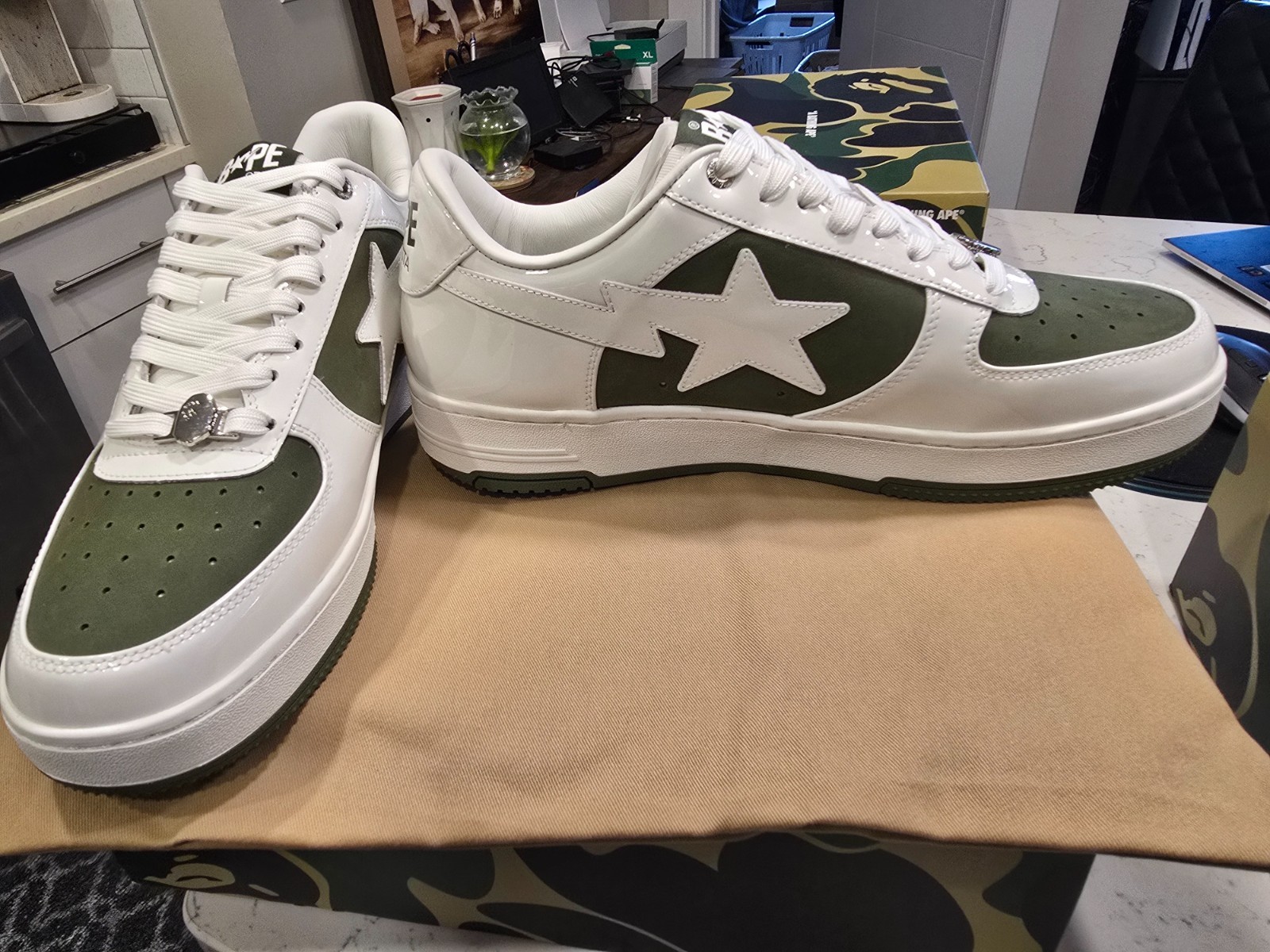 NEW A Bathing APE White & Khaki BAPE STA #6 1K80191306 SHOES SNEAKERS NEW SZ 12 thumbnail 5