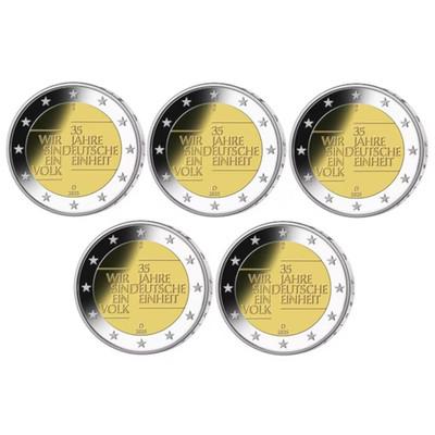 2025 Germany 5 x   2 Euro UNC Coins - German Unity 35 Years - ALL 5 MINT MARKS