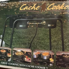 Camp Chef Cache Cooker Two Burner Stove 30,000 BTU W/ Leg Extensions Windscreen