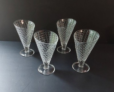 Rocco Bormioli Waffle Cone Ice Cream Cups (4) Clear Glass 6.5'' Tall