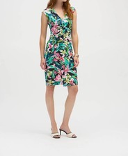 Joseph Ribkoff Tropical Print Faux Wrap Dress Black/ Multi