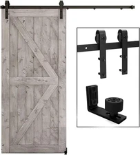 CCJH 6' Sliding Barn Door Hardware Kit Wooden SingleDoor& Adjustable Floor Guide