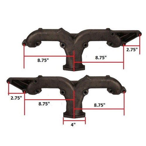 SBC Chevy 327 350 Corvette-Style 2-1/2 Inch Ram Horn Exhaust Manifolds, Pair - Picture 9 of 12