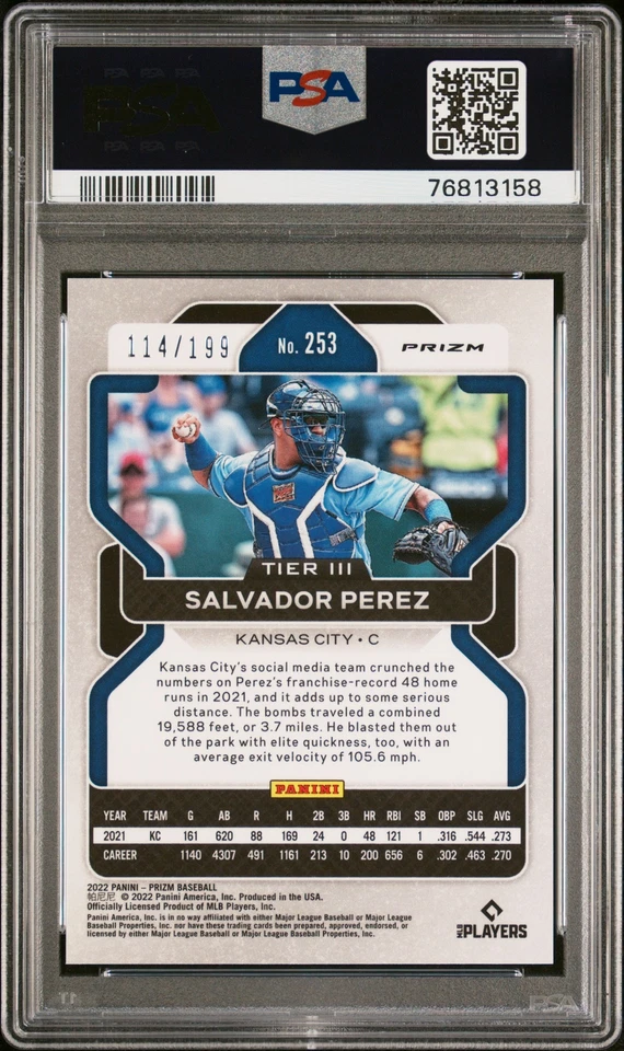 Бейсбольная карточка Сальвадор Перес 2022 Panini Prizm Blue Mojo No253 PSA 9 114/199 - Изображение 2 из 2