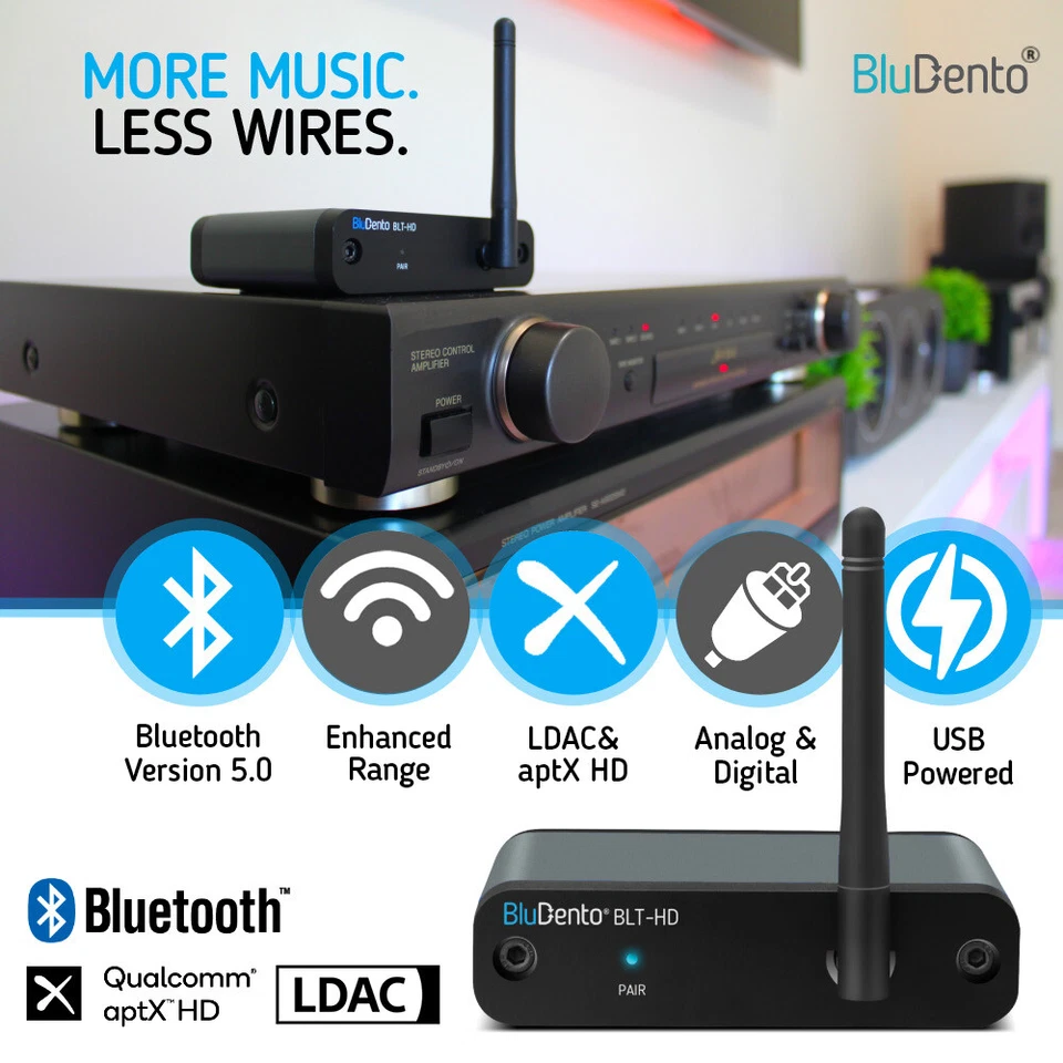BluDento BLT-HD LDAC aptX HD Hi-Fi Bluetooth Audio Receiver 5.1 RCA SPDIF COAX - Image 2 of 4