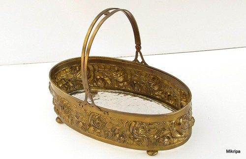 große Jugendstil Jardiniere mit Rosen Dekor 32 cm lang - Bild 6 von 12
