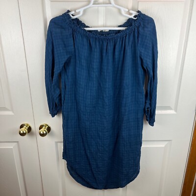 Women's Malia Mills Plaid Off the Shoulder Blue Cover Up Tunic Dress Medium M