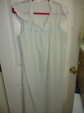 Vintage Cotton Long Nightgown White Tiny Floral Handmade Peasant Cottagecore S-M