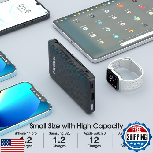 Slim Portable Charger 5000mAh - Compact Mini Small Power Bank Built-in Cable - Picture 5 of 5