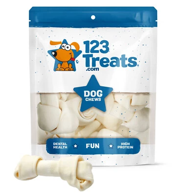 123 TREATS Rawhide Bones 5-6" | 100% Natural Beef Hides Chews | Dog bones by 123Treats