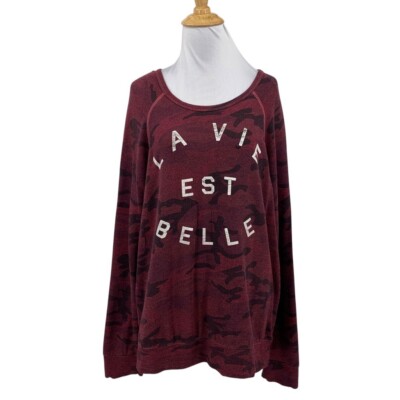 Sundry Sweatshirt Womens 3 Crimson Black La Vie Est Belle Abstract Camo Pullover