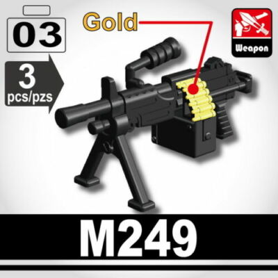 SIDAN Black M249 SAW Machine Gun Weapons for Brick Minifigures 