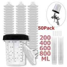 CUPS Disposable Paint Spray Gun Cup Liners and Lid System (190 Mic) 50pack