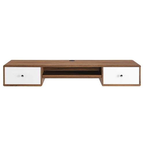 Modway Transmit 60" Wall Mount Wood Office Desk in Walnut White - Picture 8 of 10